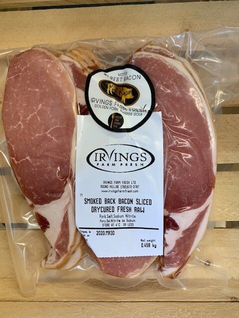 Drycured Hickory Smoked Back Bacon - 454 Grams - Gluten Free - Keto - Oonnie - Irvings Farm Fresh Pork