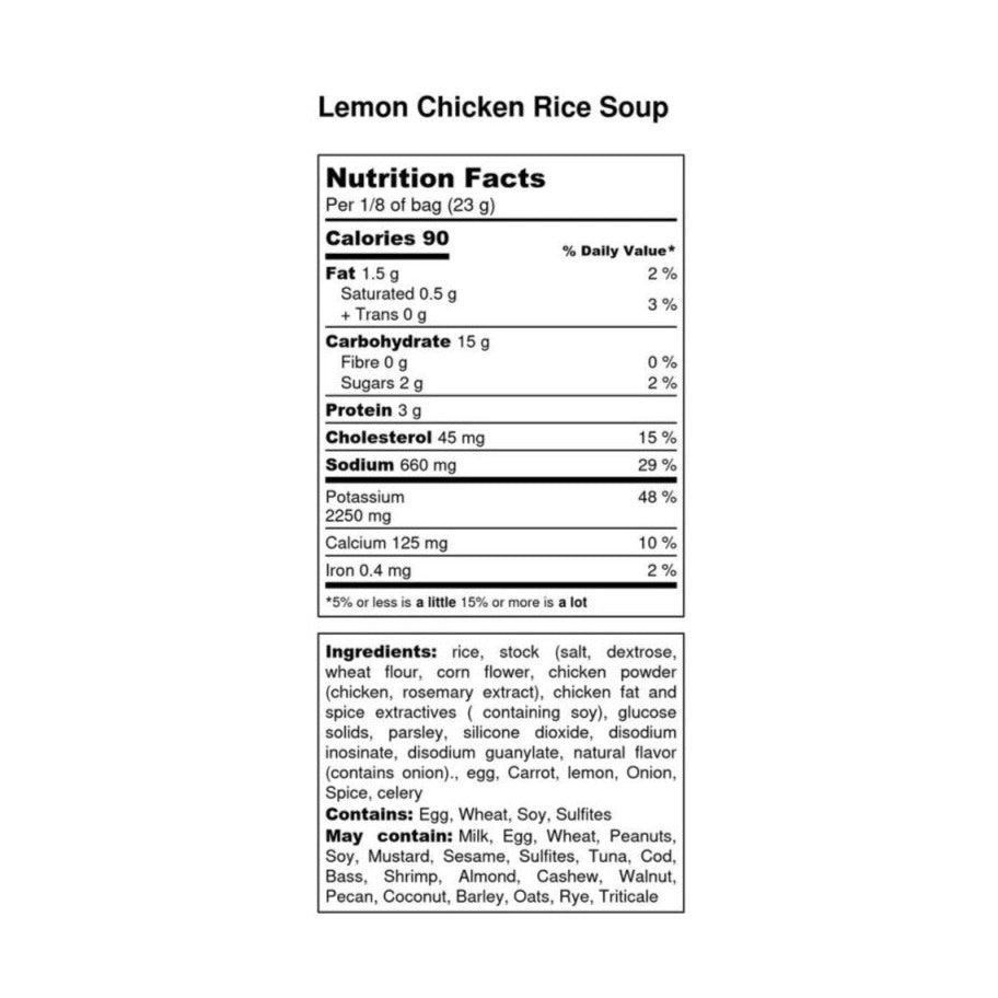 Lemon Chicken Rice Soup - 255 gram bag - Oonnie - Sherwood Park Soups